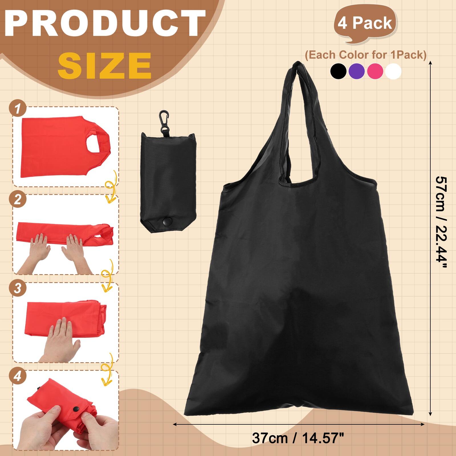 PRODUCT SIZE

4 Pack (Each Color for 1 Pack)

1. 57cm / 22.44"
2. 37cm / 14.57"