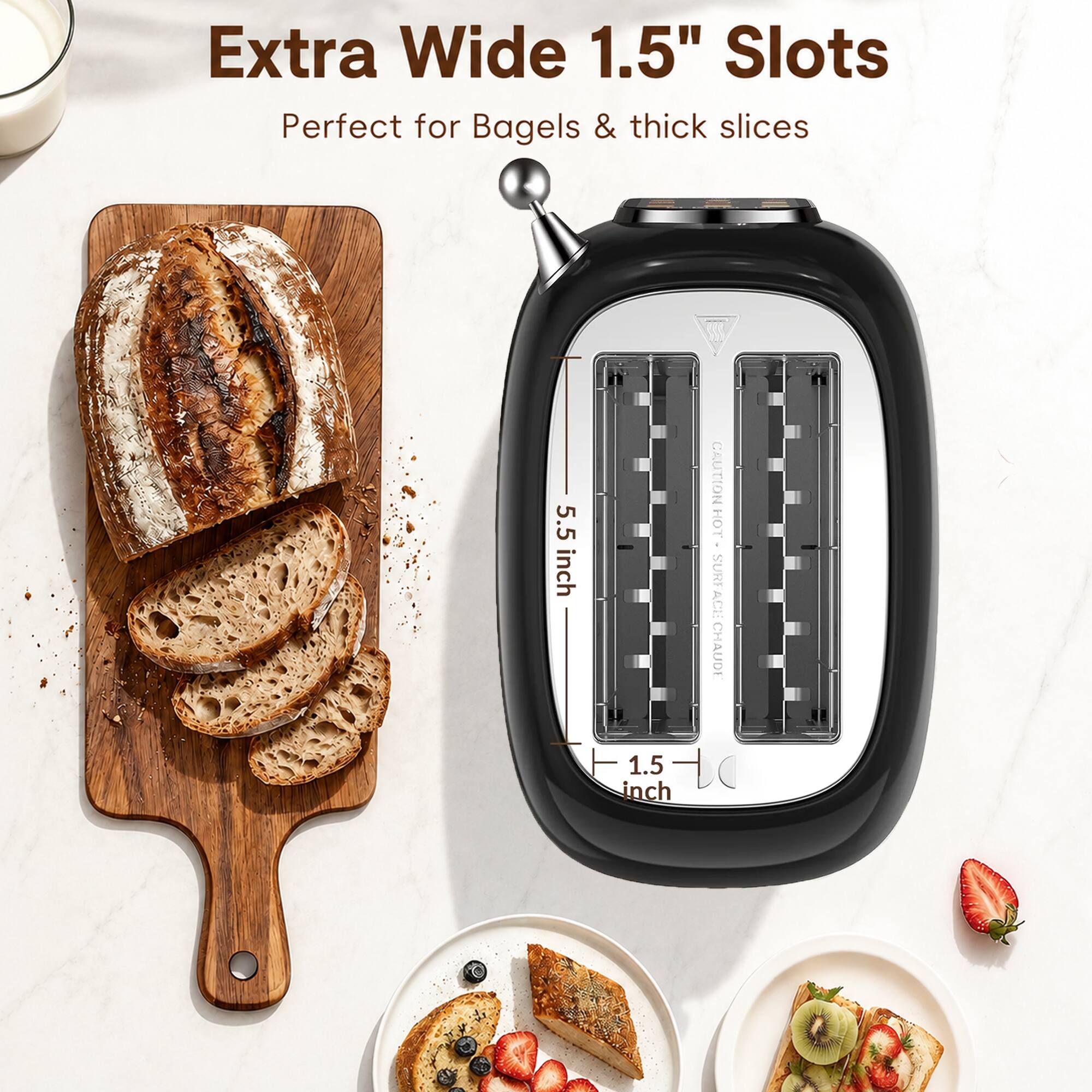 Mecity Smart Touch Screen Toaster 2 Slice, Retro Wide Slot Stainless ...