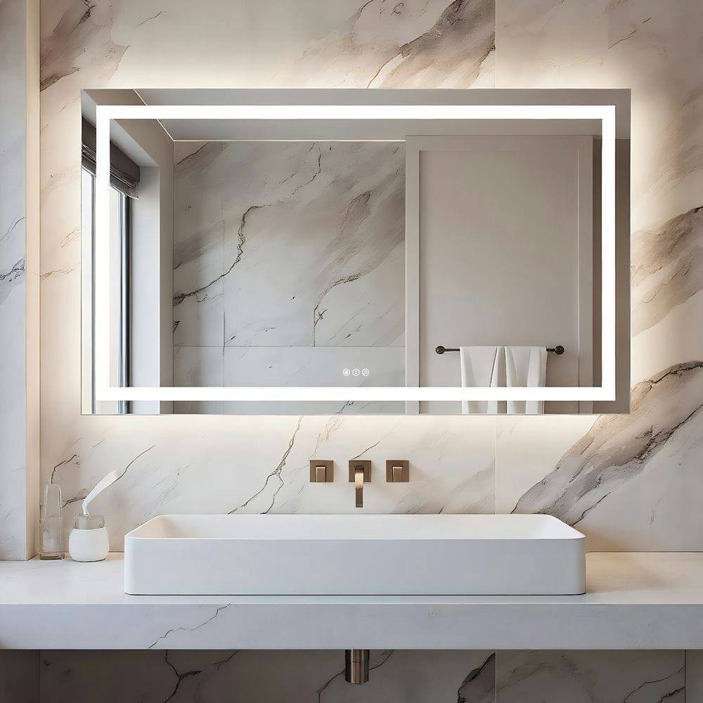 Alt View 9. Kadyn - 60x36 Inch Oversized Frameless Rectangle LED Bathroom Mirror with Bright LEDs.