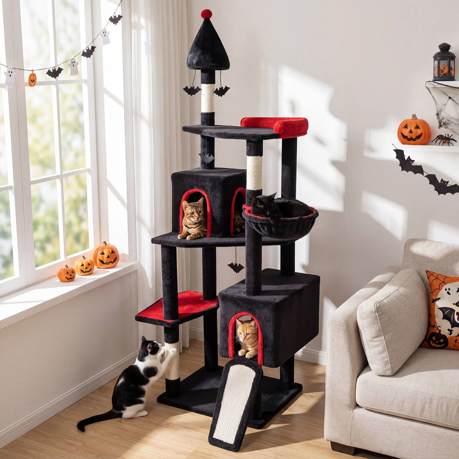 Alt View 1. Gymax - Gymax 75'' Gothic Cat Tree w/ 2 Condos Top Perch Sisal Scratching Posts & Ramp.