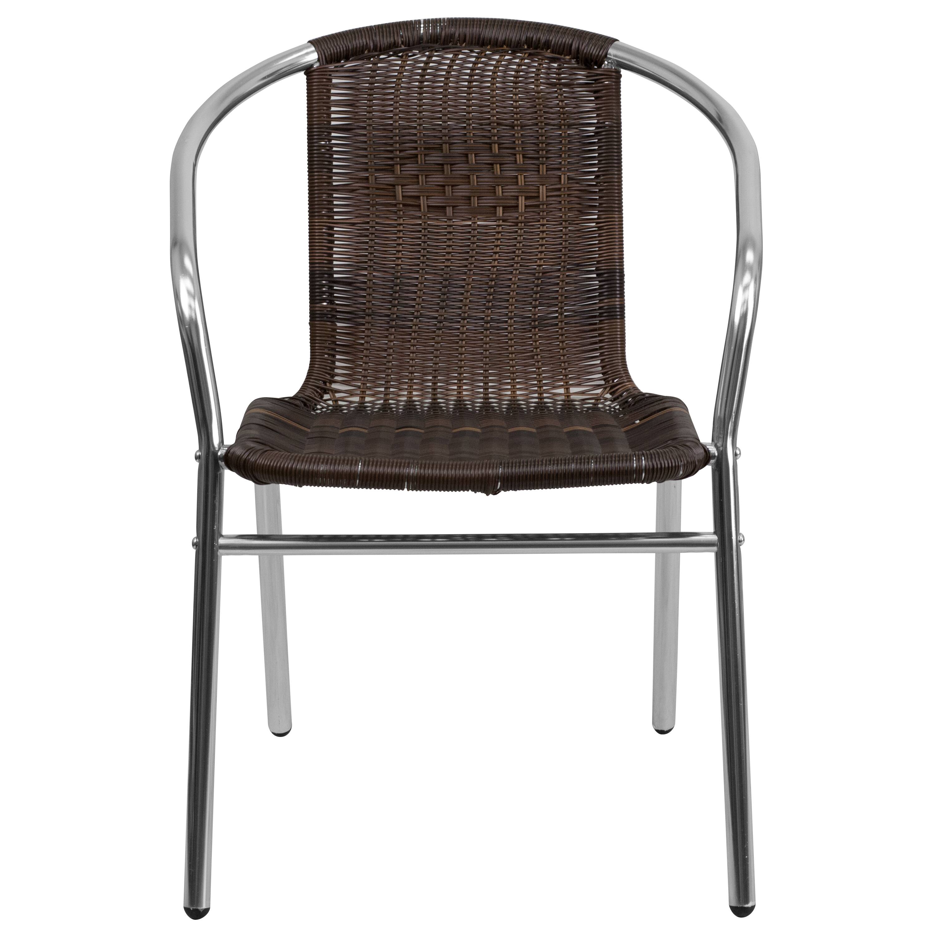 Alt View 7. Emma + Oliver - Commercial Aluminum/Rattan Restaurant Dining Stack Chair - Aluminum and Dark Brown.