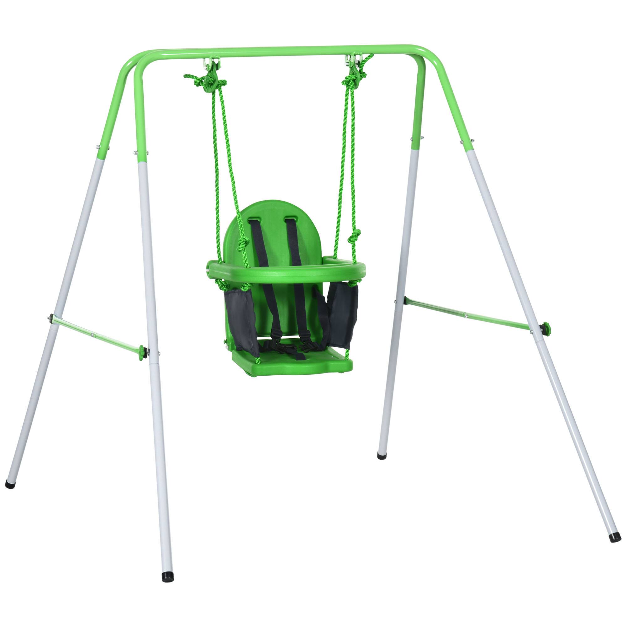 Outsunny - Toddler Swing Set with Metal Stand, Safety Seat Belt, Backyard Indoor & Outdoor Baby Swing Set