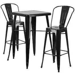 Flash Furniture - Gable Commercial Grade 23.75" Square Metal Indoor-Outdoor Bar Table Set with 2 Stools with Backs - Black