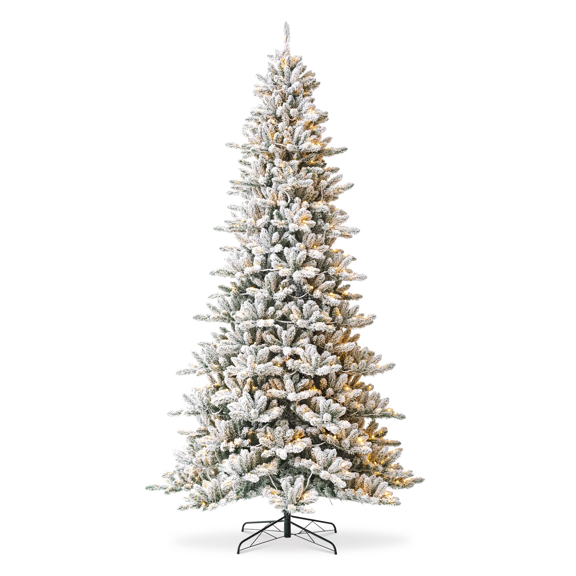 Angle. Glitzhome - 10ft Pre-Lit Flocked Full-size Fir Artificial Christmas Tree with 750 Lights - White.