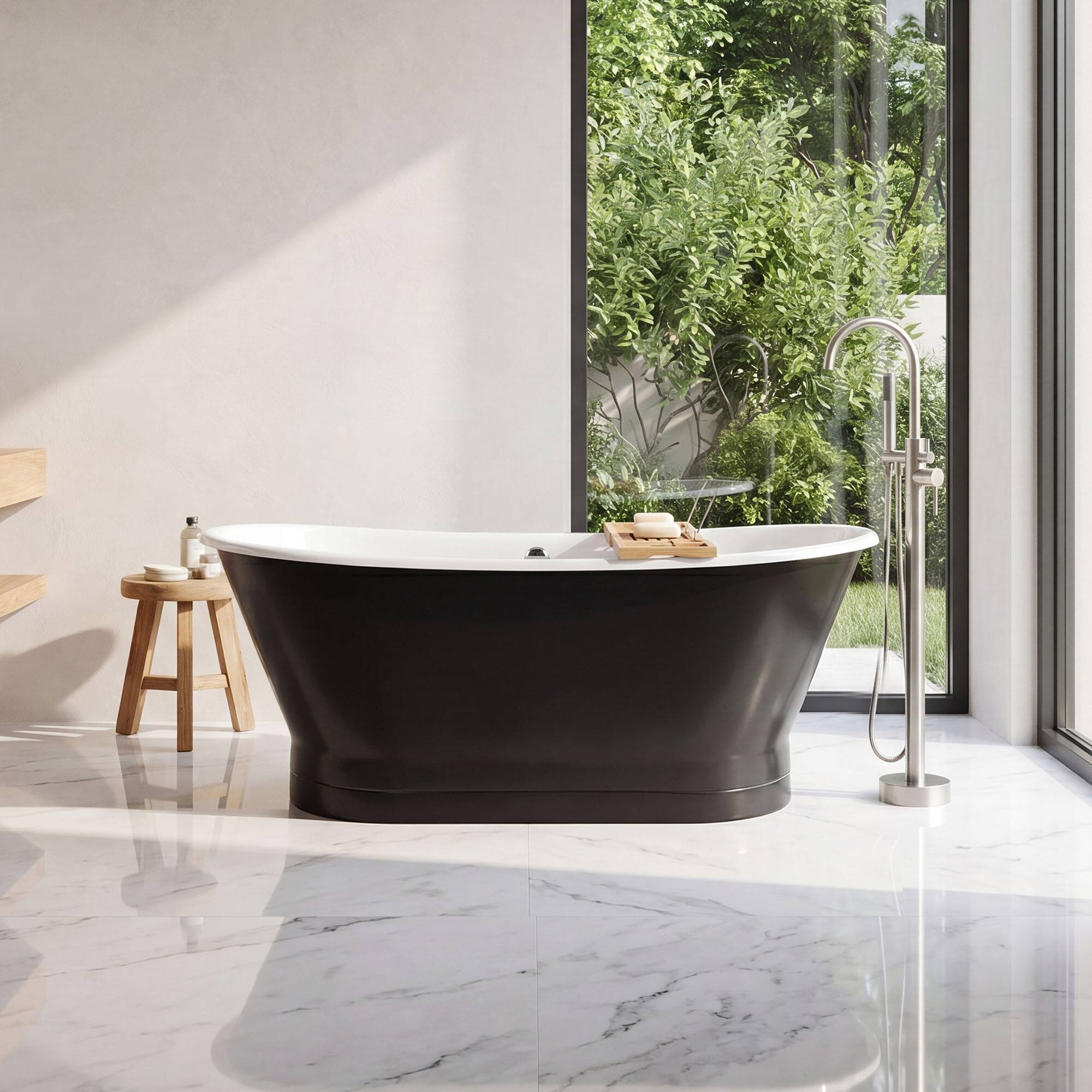 Alt View 9. Akicon - Akicon 67" Freestanding Cast Iron Soaking Bathtub with Overflow & Drain in Black - Black.