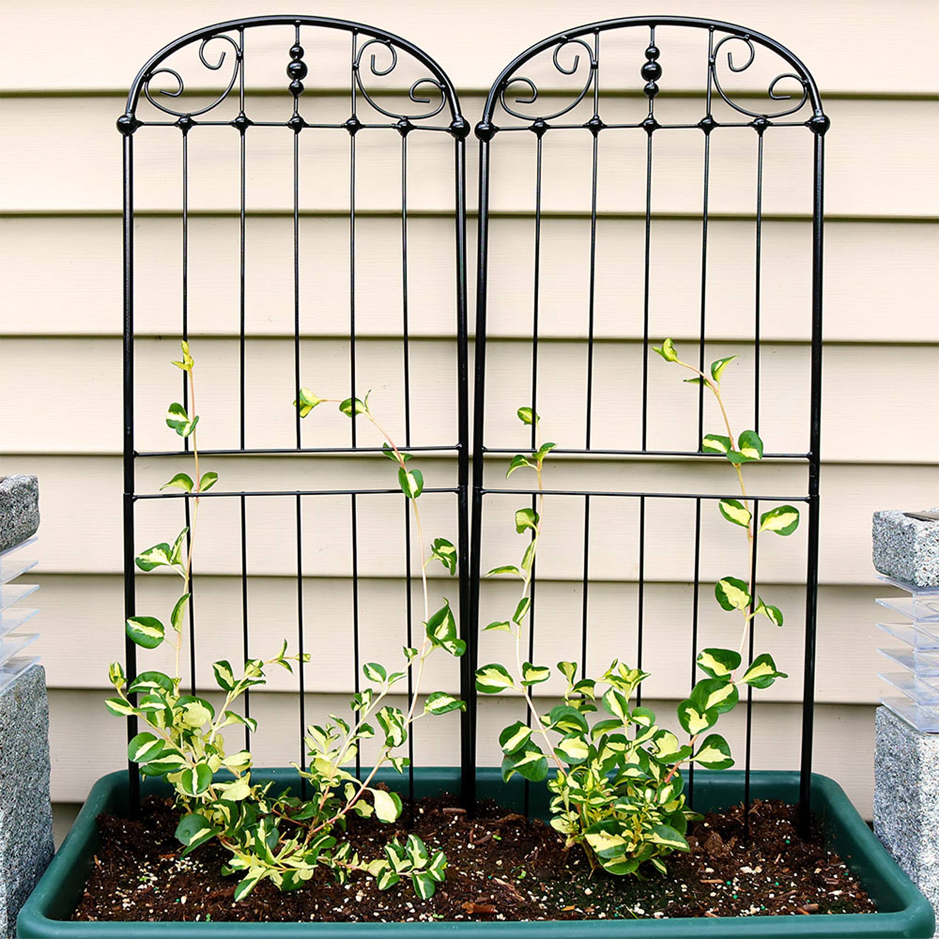 Alt View 1. Sunnydaze - 32 in Steel Wire Traditional Garden Plant Trellis - Set of 2 - Black.