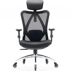 Front. SIHOO - M18 Ergonomic Office Chair, Computer Desk Chair with Adjustable Headrest, High Back Swivel Chair for Home Office - Duck Black.