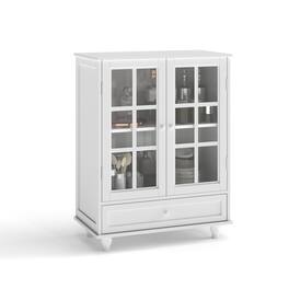 Boyel Living - Minimalist Buffet Cabinet with Double Glass Doors and Drawer. Modern Wooden Storage Sideboard Cupboard - White
