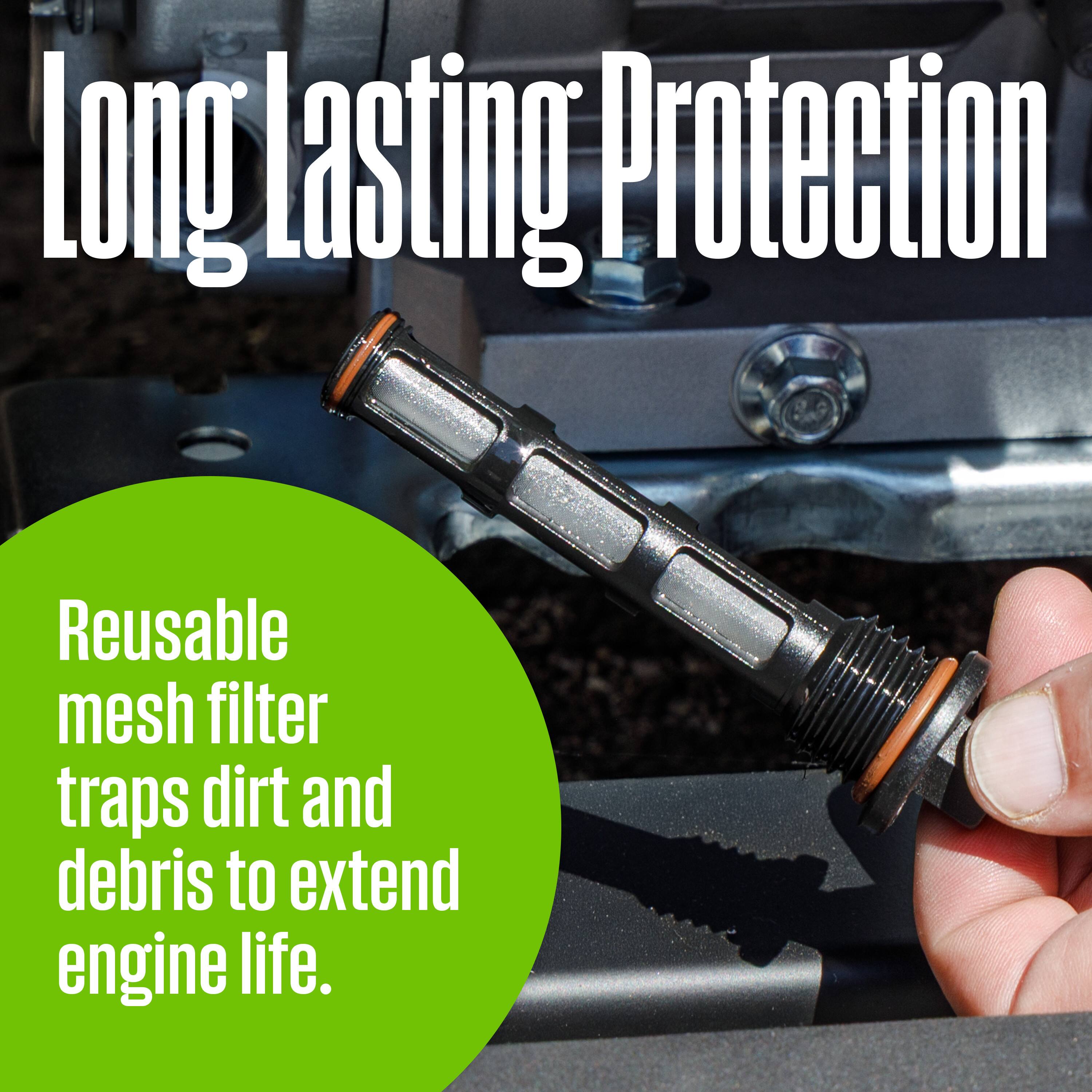 Long Lasting Protection

Reusable mesh filter traps dirt and debris to extend engine life.