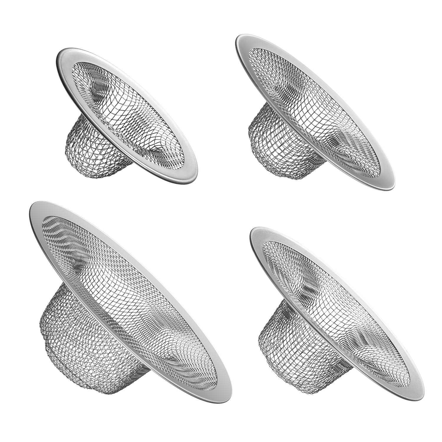 Front. Garnen - 4 Pack Kitchen Sink Drain Strainer, Stainless Steel Mesh Sink Strainer Basket, Shower Drain Hair Catcher - Silver.