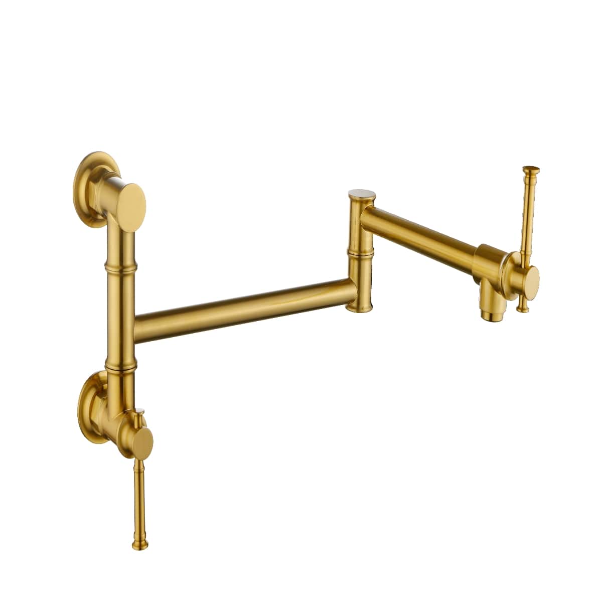 Ropilly- Wall Mount Pot Filler Faucet, Brass Swing Arm Pot Filler, Dual Handle Folding Kitchen Faucet- Gold
