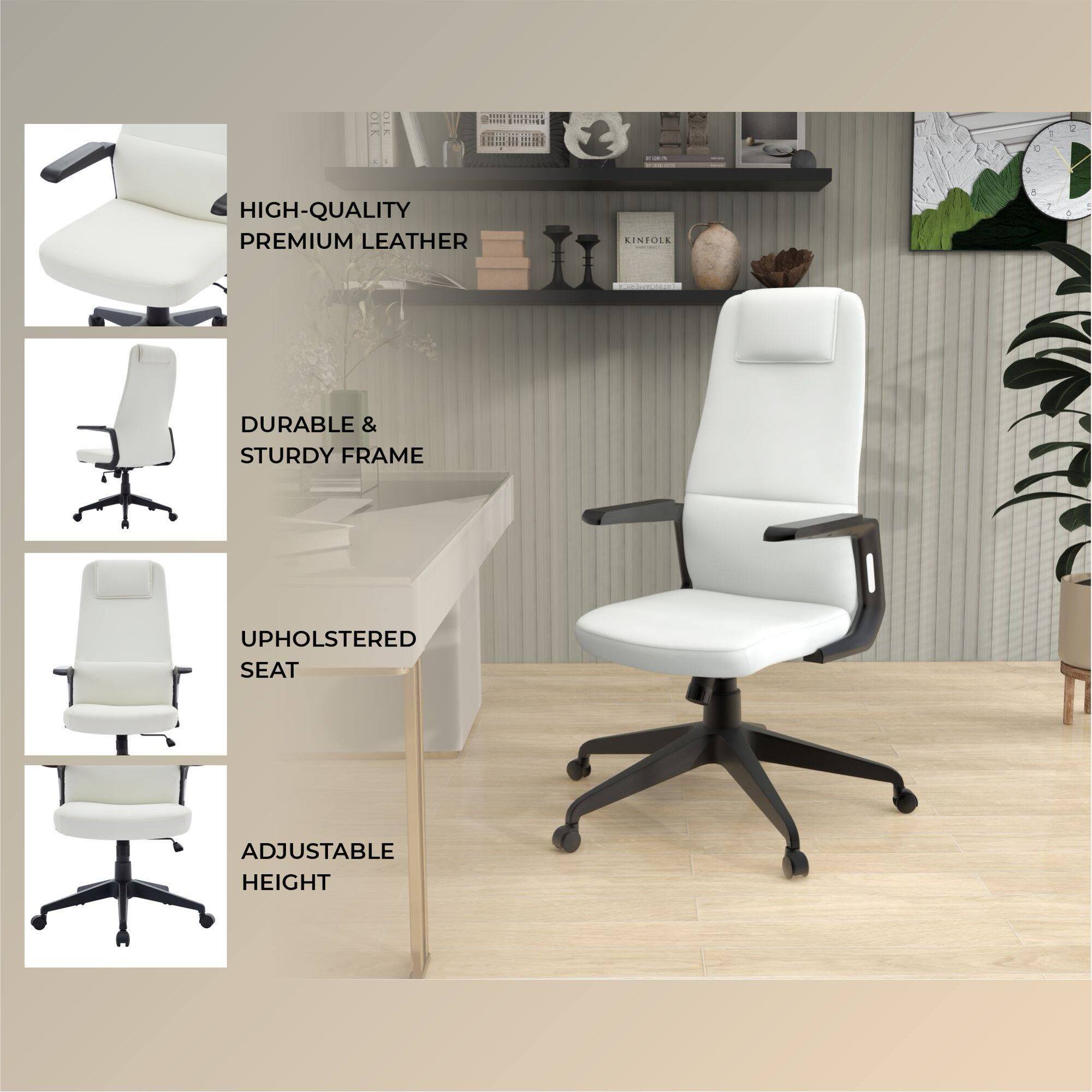 1. HIGH-QUALITY PREMIUM LEATHER
2. DURABLE & STURDY FRAME
3. UPHOLSTERED SEAT
4. ADJUSTABLE HEIGHT
