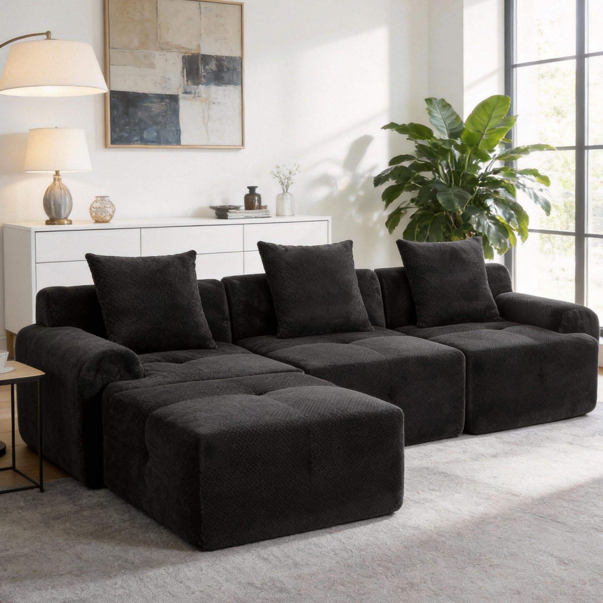 Left. Roomtec - Sectional Cloud Sofa for Living Room Modular Sectional Sofa - Black.