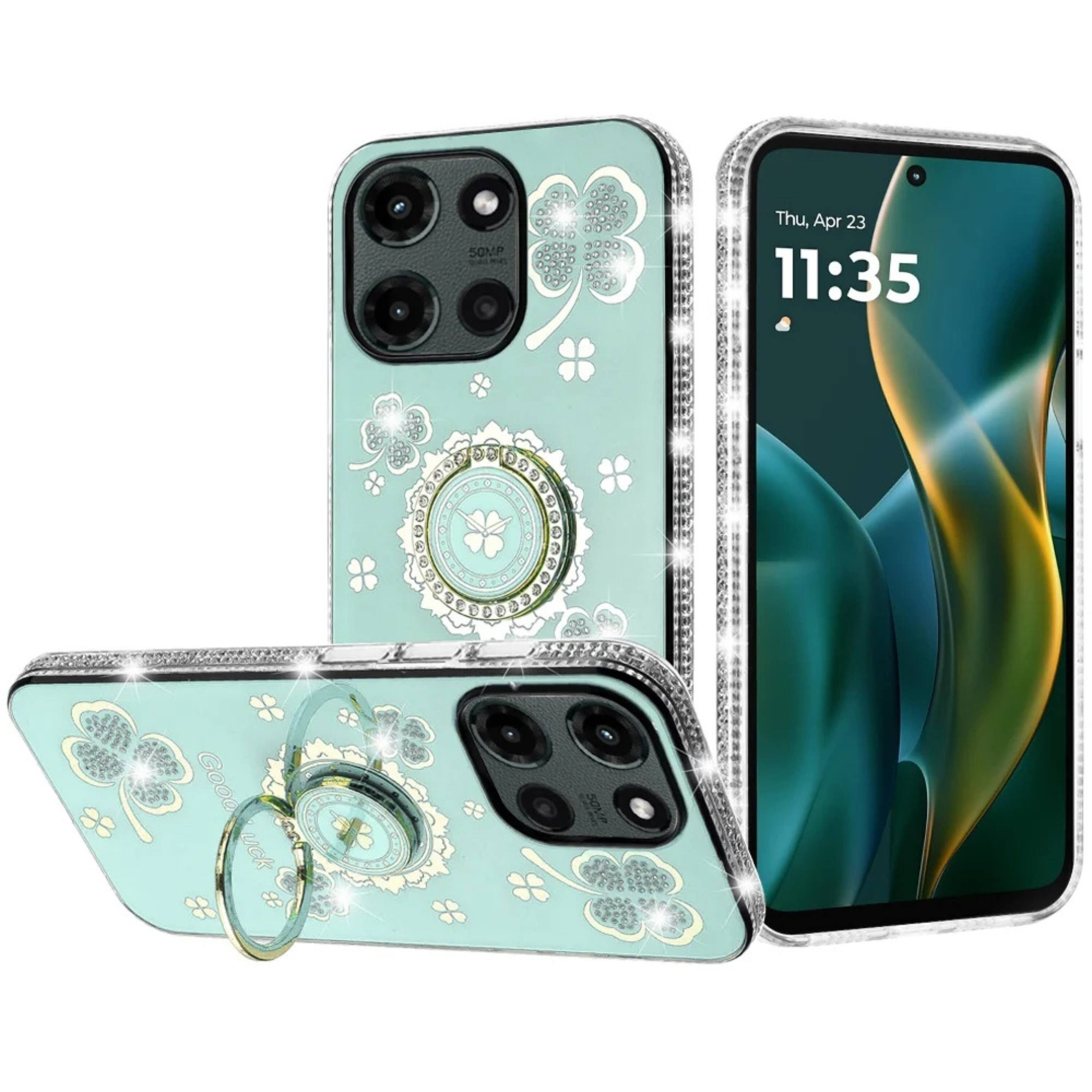 Kitcheniva - Glitter Clover Case For Moto G Stylus 2025 2026 With Crystal Ring Stand And Tempered Glass - Teal price history on PriceWatchPro
