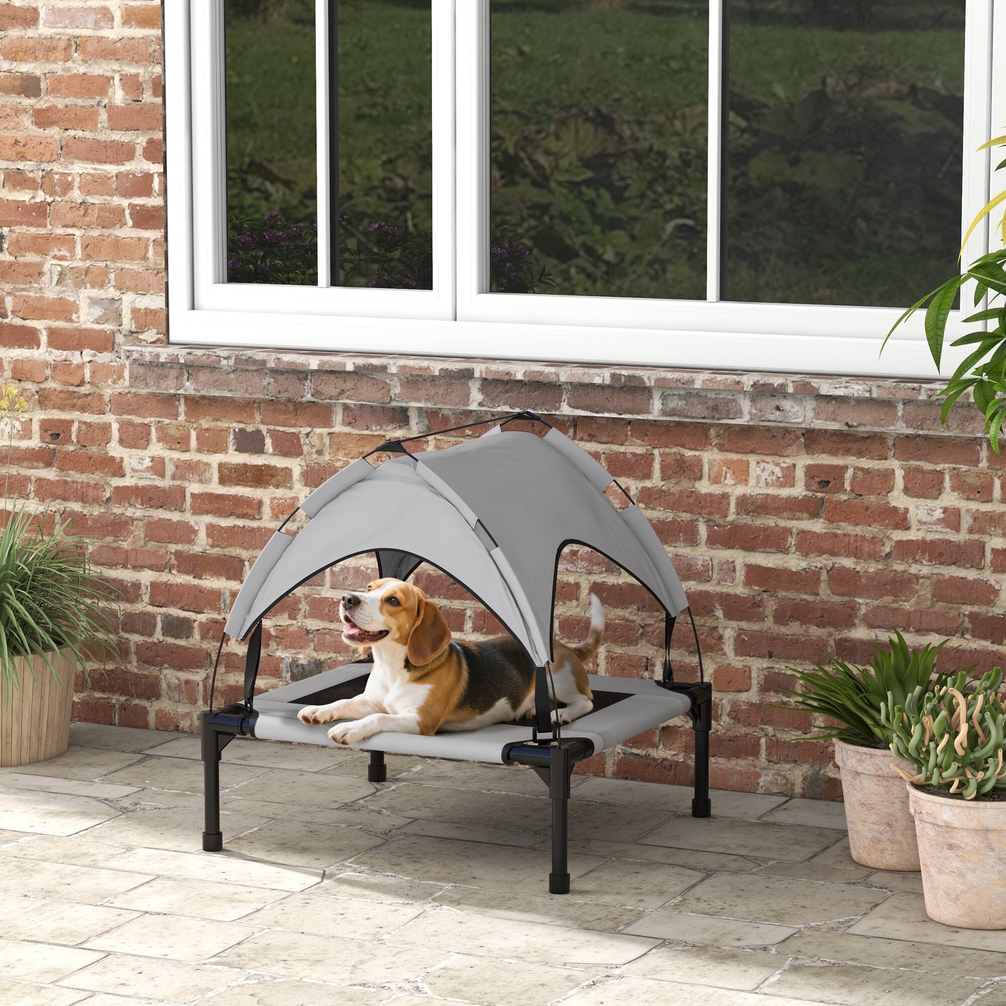 Alt View 1. Pawhut - Dog Bed with Canopy, Raised Outdoor Pet Bed for Camping with Washable Breathable Mesh - Light Gray.