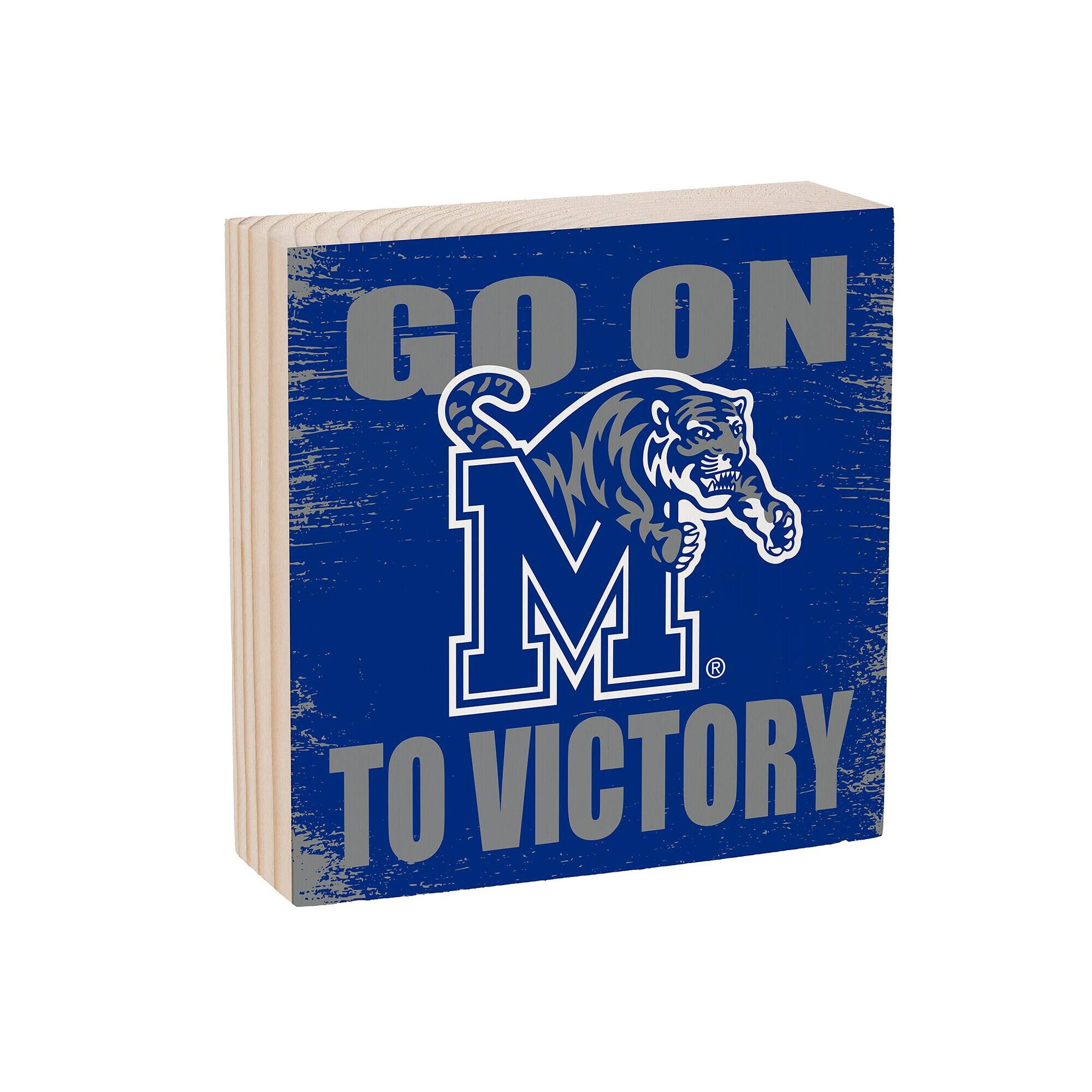 Alt View 1. Evergreen Enterprises - Memphis Tigers 6" Square Fan Chant Wood Block Shelf Sign - Multicolor.