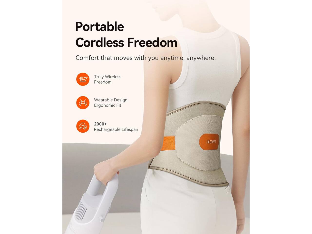 IKEEPFIT Portable Heating Pad for Back, Cordless Wearable Heat Belt ...