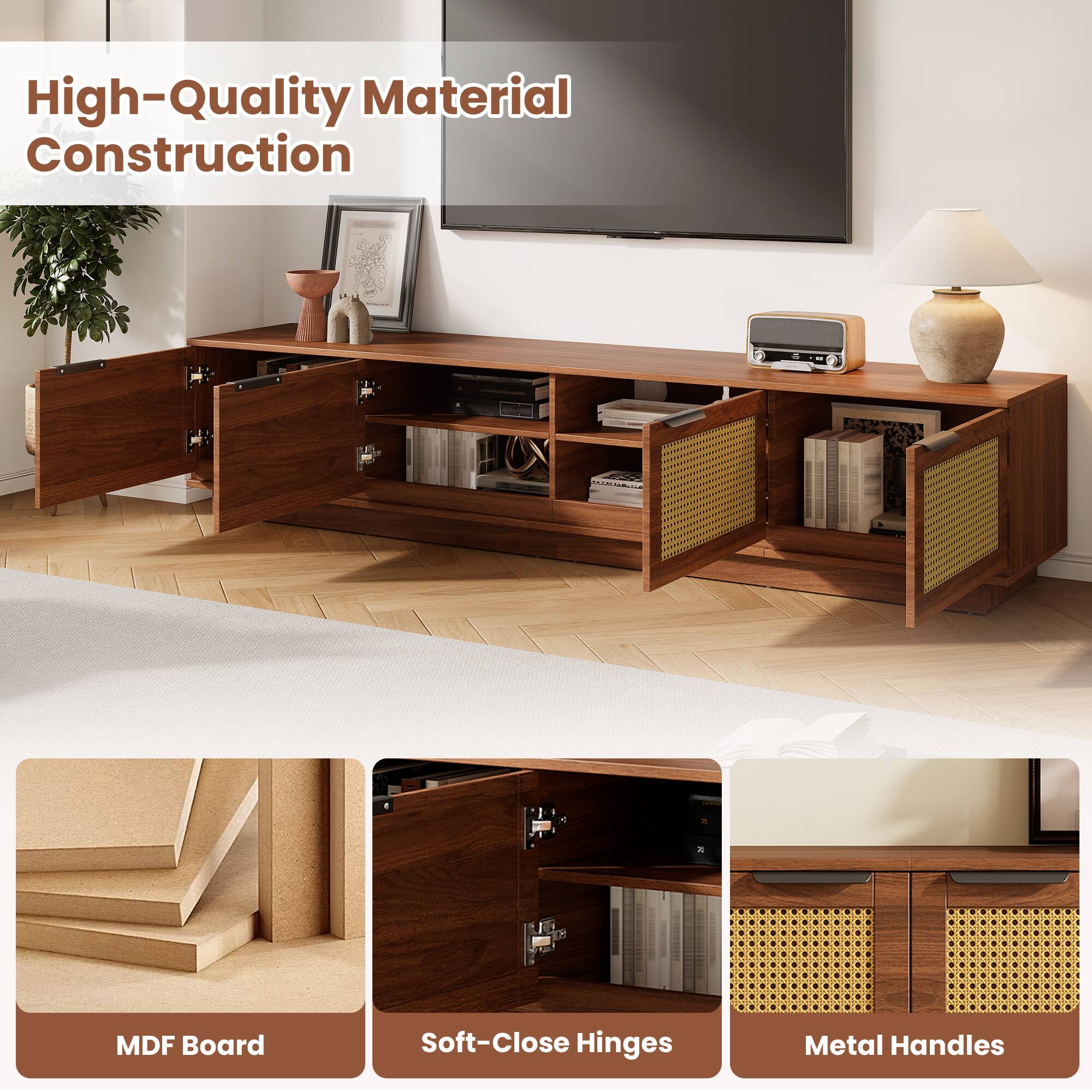High-Quality Material Construction

- MDF Board
- Soft-Close Hinges
- Metal Handles