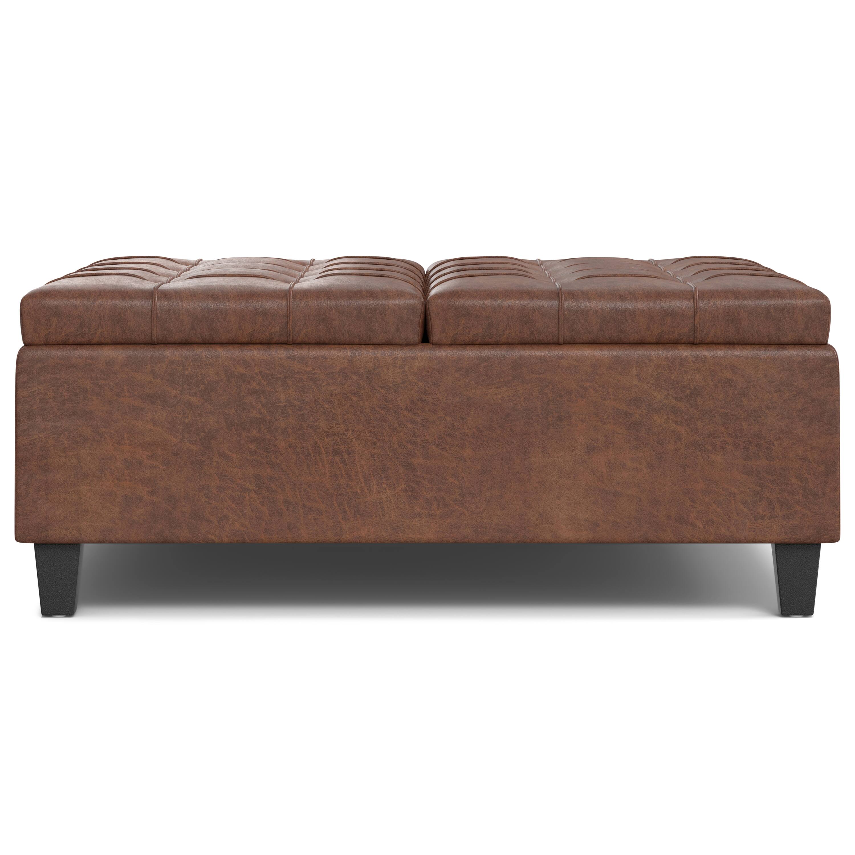 Alt View 12. Simpli Home - Harrison Large Square Coffee Table Storage Ottoman - Distressed Saddle Brown.
