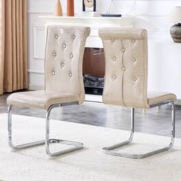 Loheer - Set of 2 Retro Faux Leather Dining Chairs Alligator Skin Upholstered Metal Bow Legs 1.37x1.87x3.3 ft - Beige