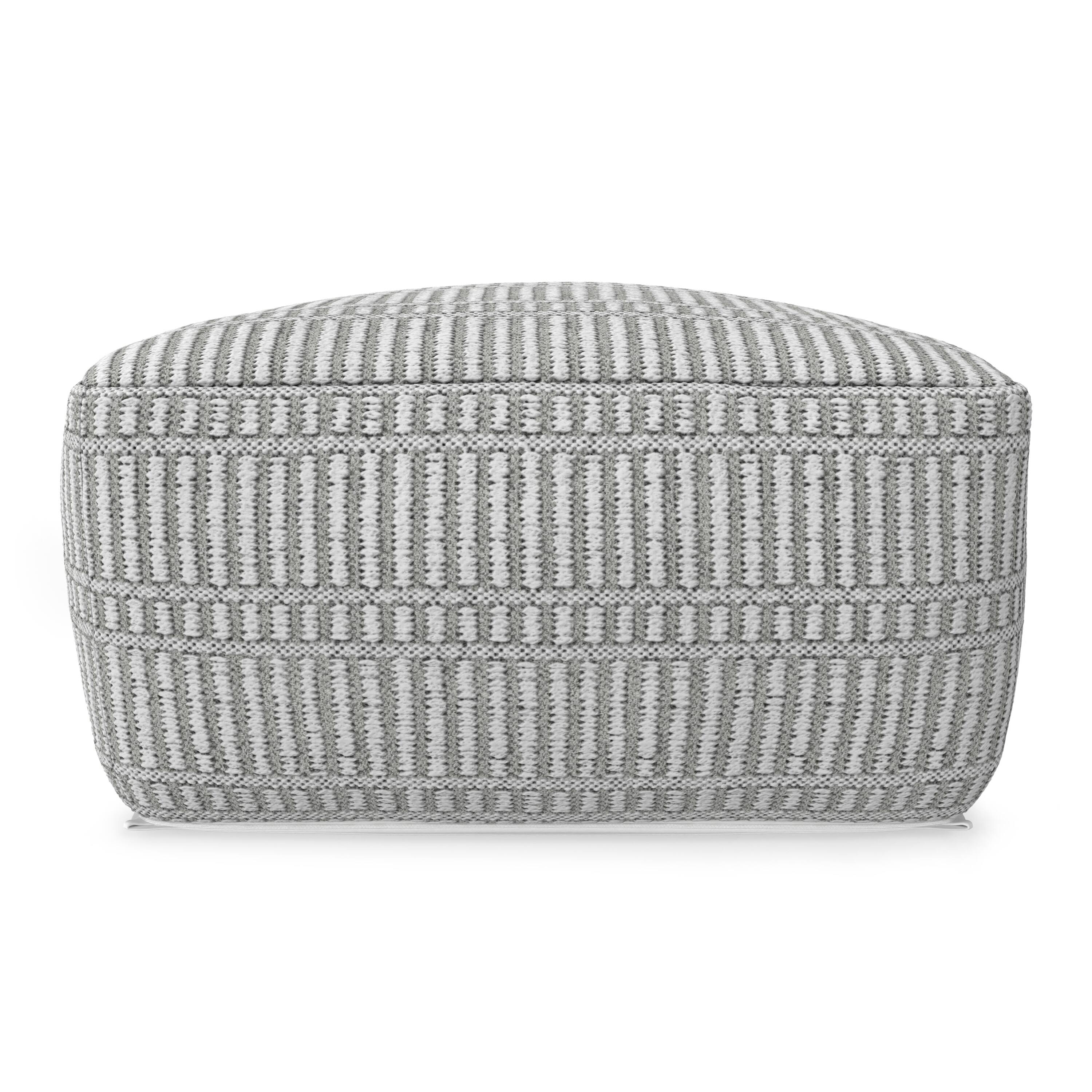 Left. Simpli Home - Safford 20 inch Wide Boho Outdoor/Indoor Square Pouf in Grey/White Recycled Polyester, Assembled - Grey, White.