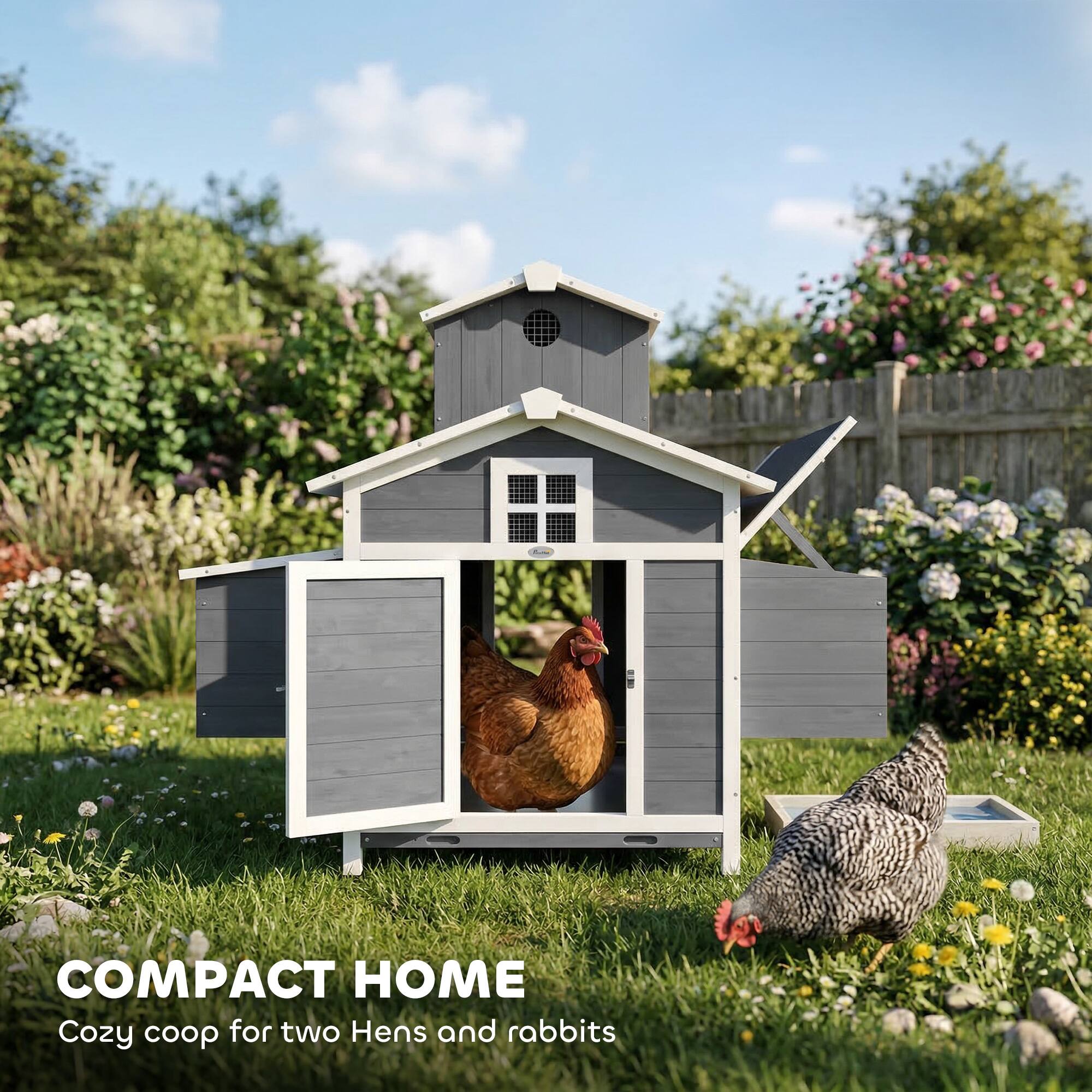 COMPACT HOME  
Cozy coop for two Hens and rabbits