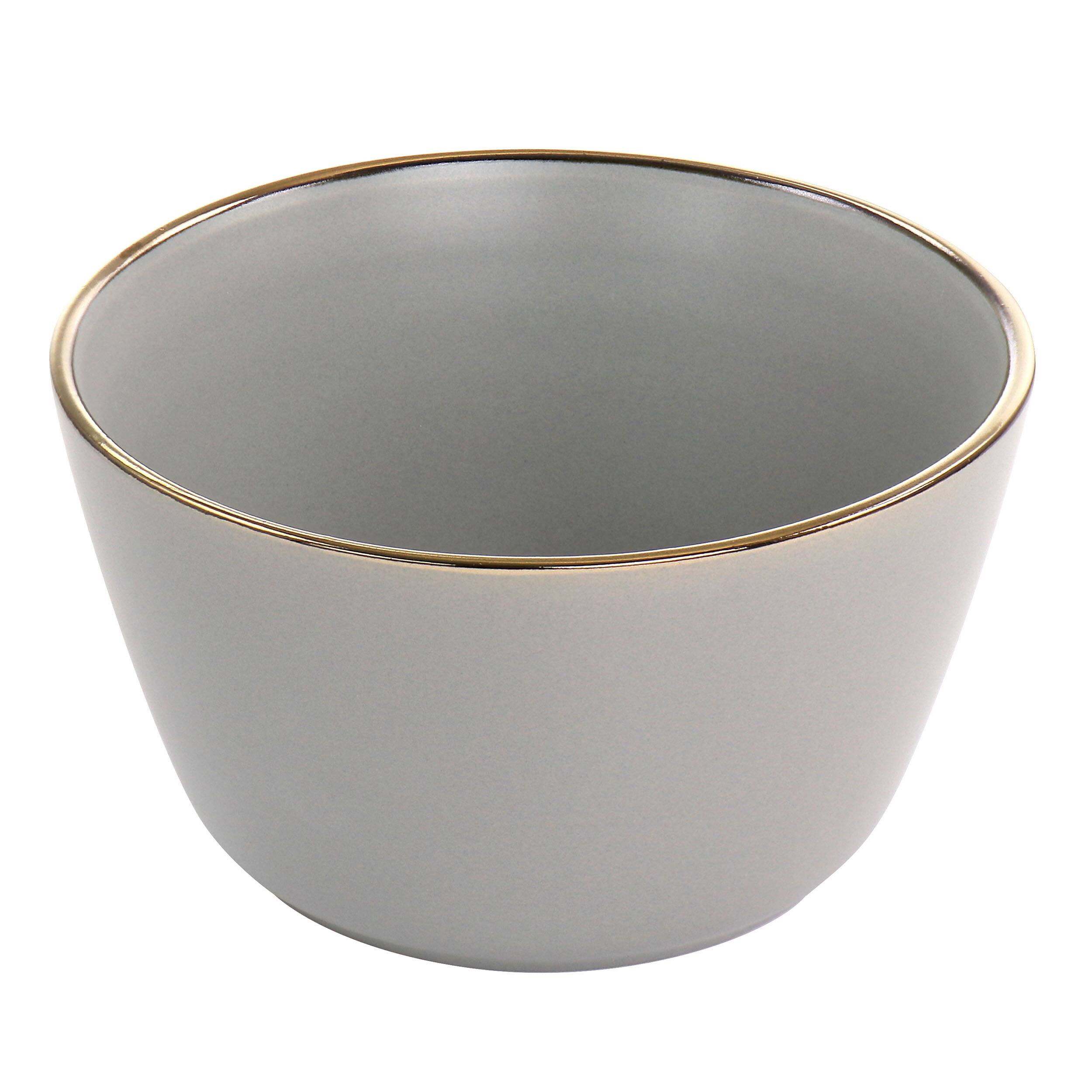 Alt View 4. Elama - Elama Louis 16 Piece Stoneware Dinnerware Set in Matte Slate with Gold Rim - Slate and Gold.
