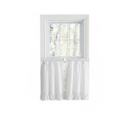 Ellis Curtain - ELLIS Polyester-Cotton Classic Wide Solid Color Perma Press Ruffle 1.5 Rod Pocket Tiers 84" x 30" - White