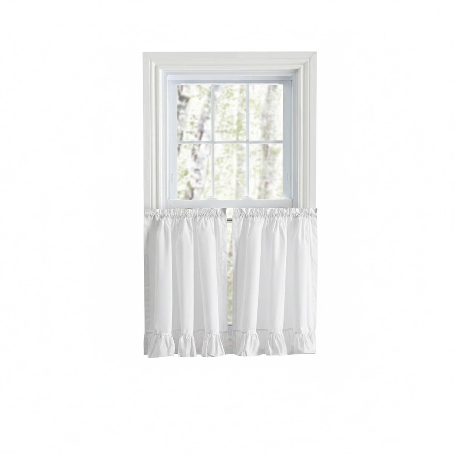 Front. Ellis Curtain - ELLIS Polyester-Cotton Classic Wide Solid Color Perma Press Ruffle 1.5 Rod Pocket Tiers 84" x 30" White - White.