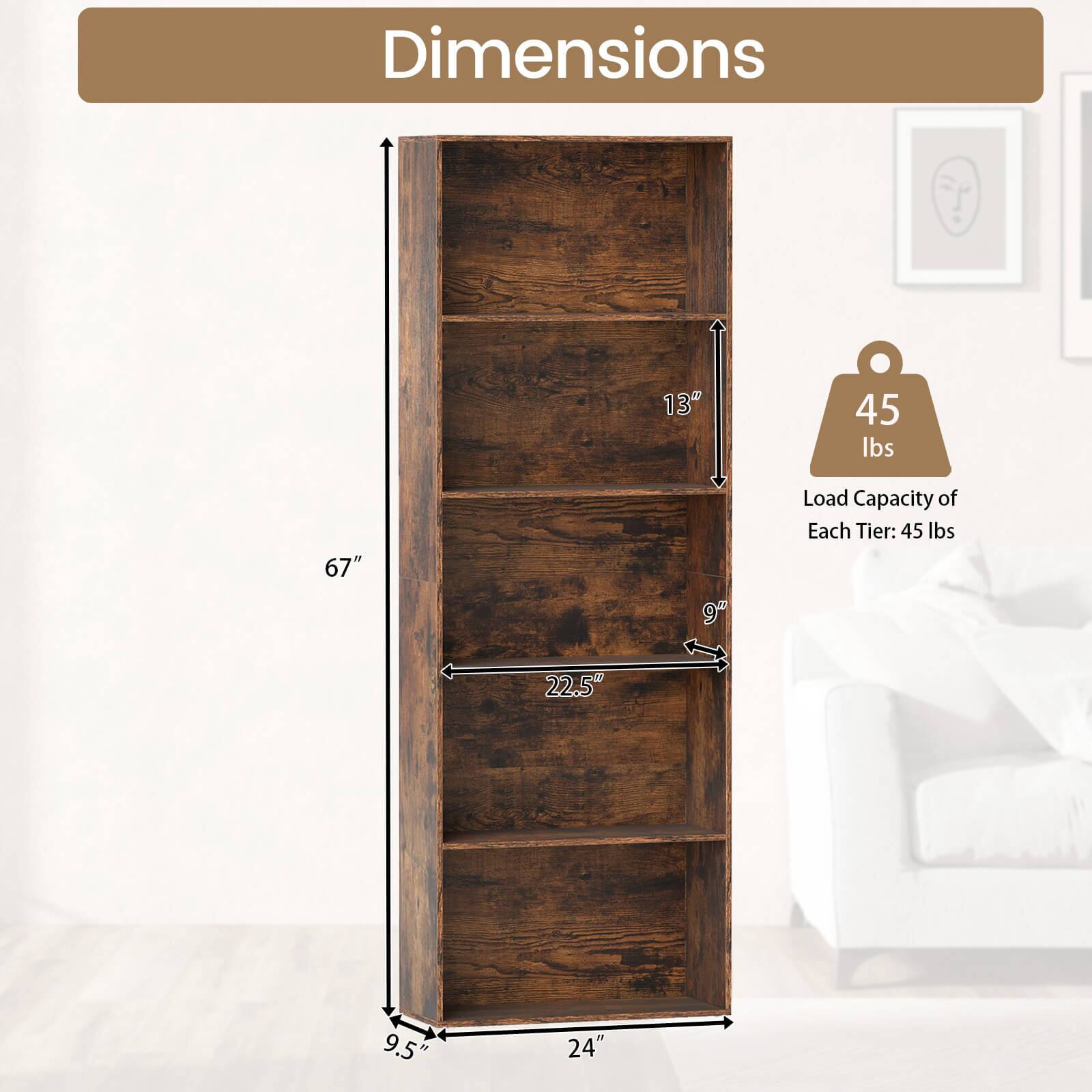 Dimensions: 13" x 67" x 24"  
Load Capacity of Each Tier: 45 lbs  
Dimensions of Each Tier: 22.5" x 9.5" x 9"