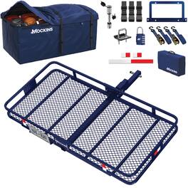 Mockins - 60 in. x 30 in. x 6 in. Navy Trailer Hitch Cargo Carrier w/ 30 Cu Ft. Cargo Bag, License Plate Holder and Accessories