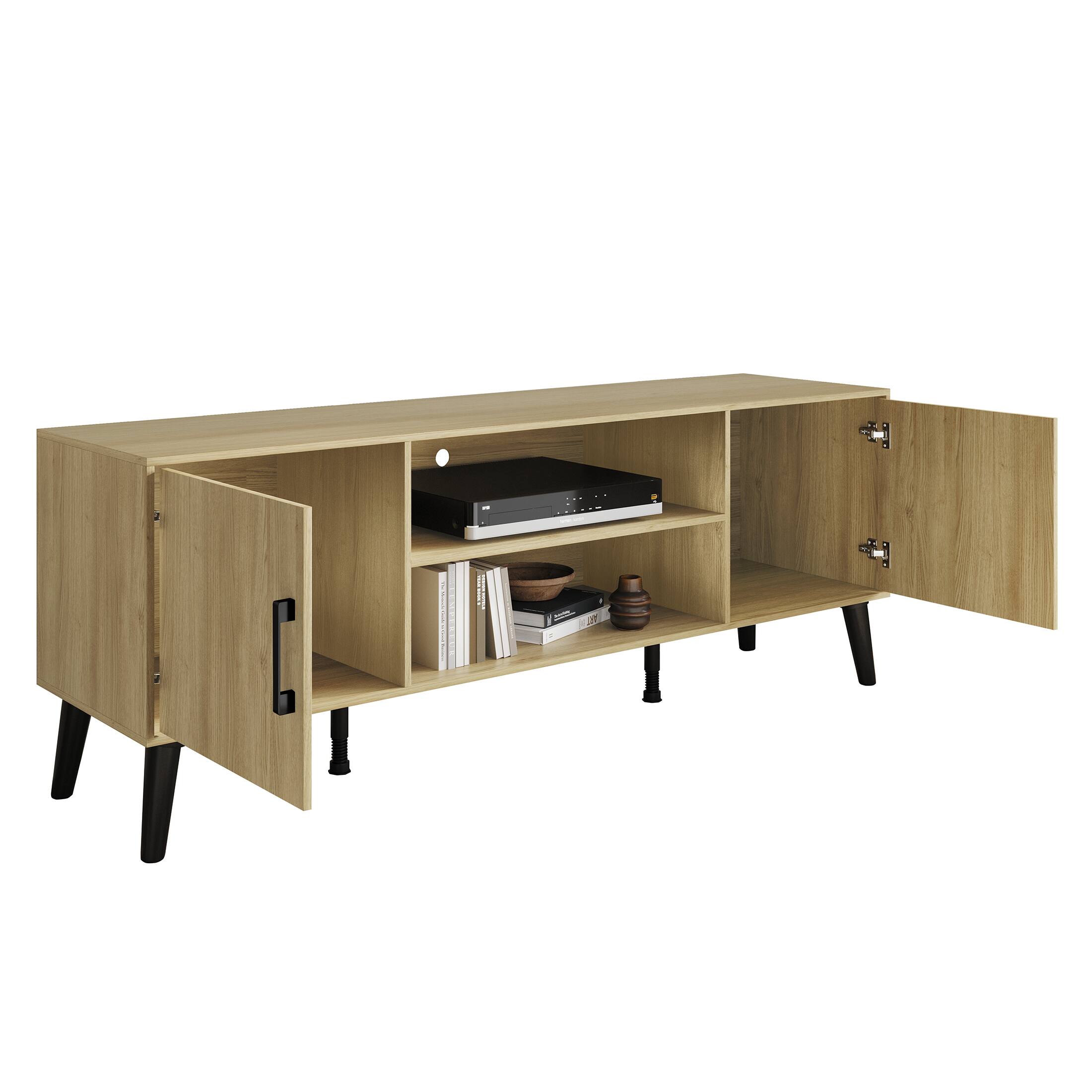 Alt View 1. ChaletPosh - Modern TV Console with 2 Cabinets and Open Shelving, Sanremo Light Oak - Light Oak.