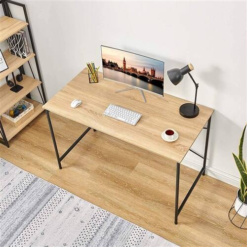 Angle. SlickBlue - Oak Wood Top Modern Computer Desk with Black Metal Frame for Home Office - Oak, Black.