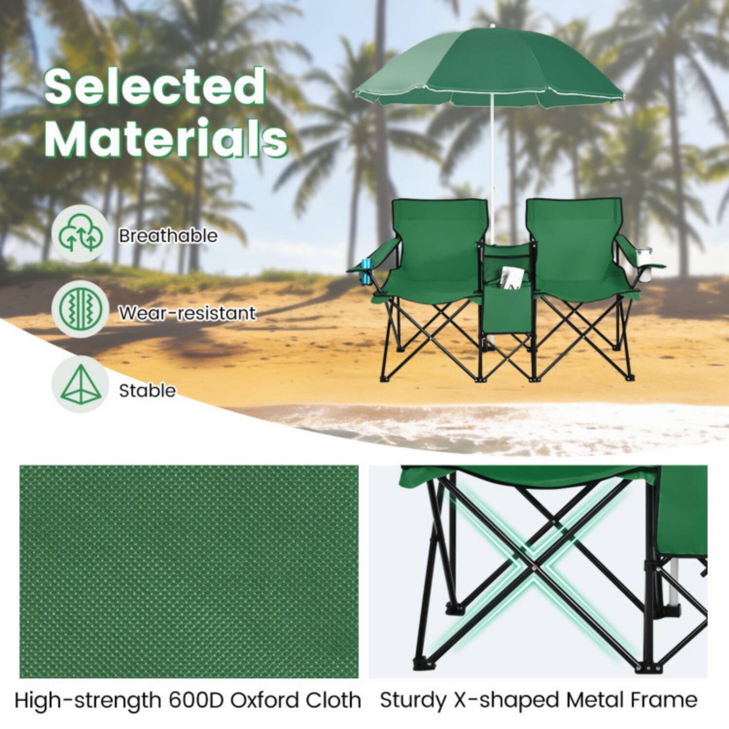 Selected Materials  
- Breathable  
- Wear-resistant  
- Stable  

High-strength 600D Oxford Cloth  
Sturdy X-shaped Metal Frame