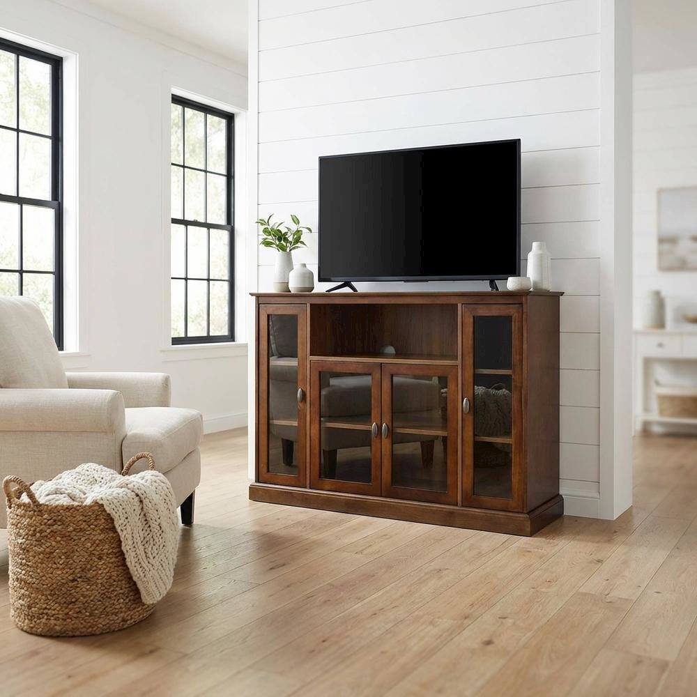 Alt View 1. FurniFact - Dark Walnut TV Stand with MDF and Tempered Glass Finish for 55-Inch TVs - Brown.