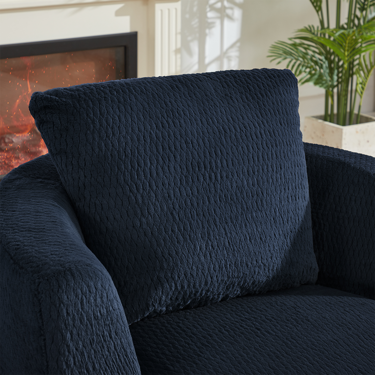 Alt View 1. Trinkets Crazed - Barrel Accent Chair, 360° Swivel Round Upholstered Sofa, Modern Swivel Side Armchair - Blue.
