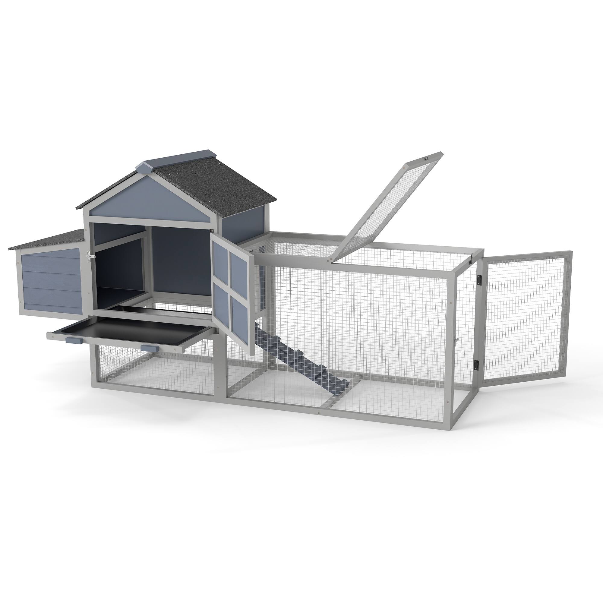 Front. Boyel Living - Gray Outdoor Chicken Coop Wooden Hen House with Nesting Box Run Resting Room Ramp PullOut Tray with Pine Wood and Gal - Gray.