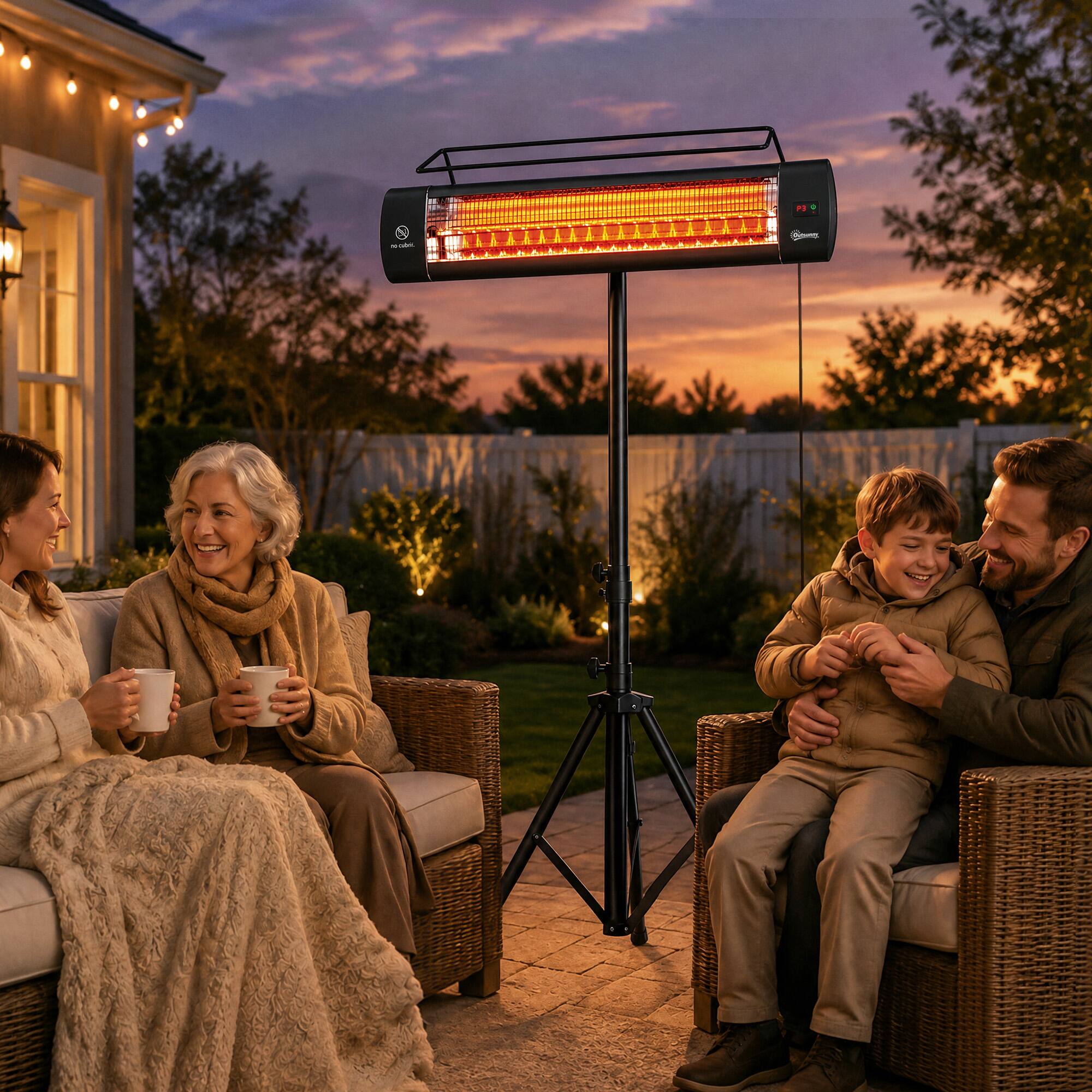 Alt View 1. Outsunny - Patio Heater, 1500 W Standing IP65 Outdoor Infrared Heater with Tripod, 3 Heat Levels - Black.