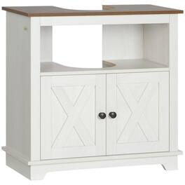 PULUZ - Modern Farmhouse Bathroom Sink Cabinet, Pedestal Sink Storage Cabinet with Double Doors and Shelves - White