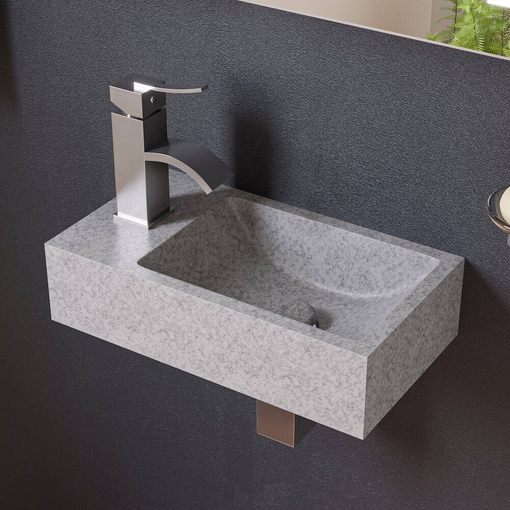 Angle. Alfi - 16" Small Rectangular Solid Concrete Gray Matte Wall Mounted Bathroom Sink - Gray.