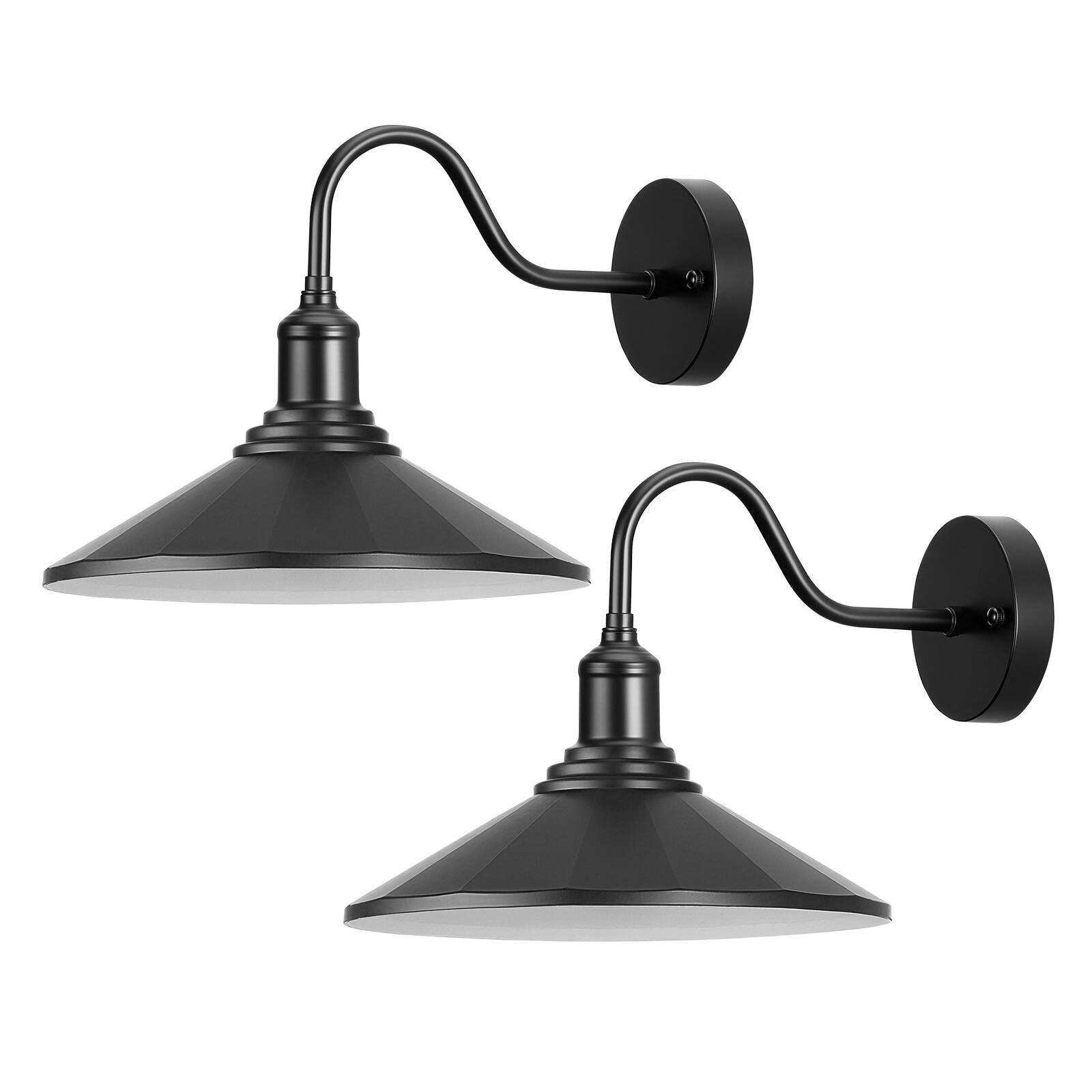 Front. VEVOR - Outdoor Barn Light, 11.5 in Diameter, 2-Pack Farmhouse Gooseneck Light Fixture, Exterior Wall Sconce - Black.