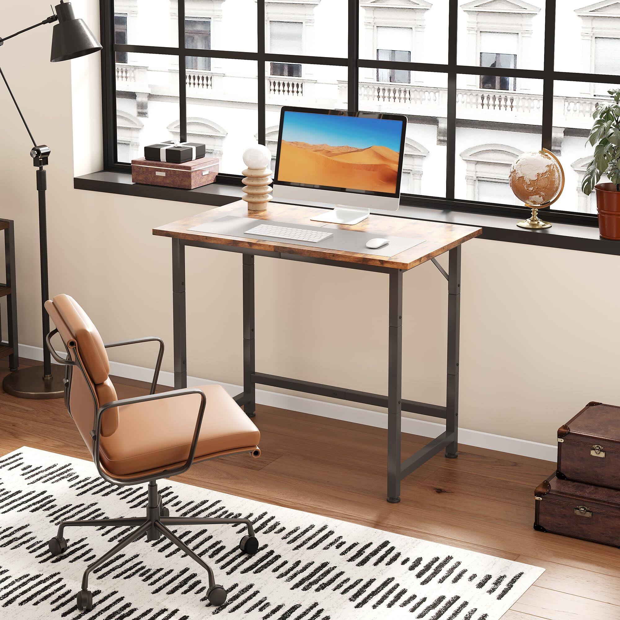 Left. Fabibe - Small Desk 24 Inch Computer For Spaces Compact Tiny Mini Simple Table Bedroom Home Office Writing Work Study Office Desk - Rustic Brown 24 Inch.