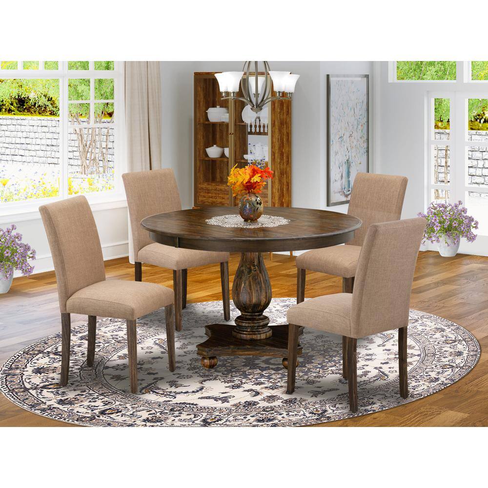 Angle. East West Furniture - East West Furniture 5 Piece Kitchen Dining Table Set Includes a Dining Table and 4 Light Sable Linen Fabric Dining - Multi-Color.