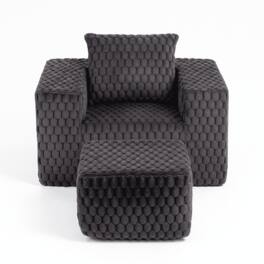 Resenkos - Corduroy Single Sofa, Durable Texture, Vertical Ribbed, For Bedroom Living Room, Home Offices, Black - Black