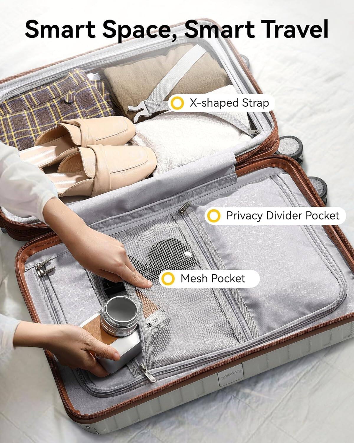 Smart Space, Smart Travel

- X-shaped Strap
- Privacy Divider Pocket
- Mesh Pocket