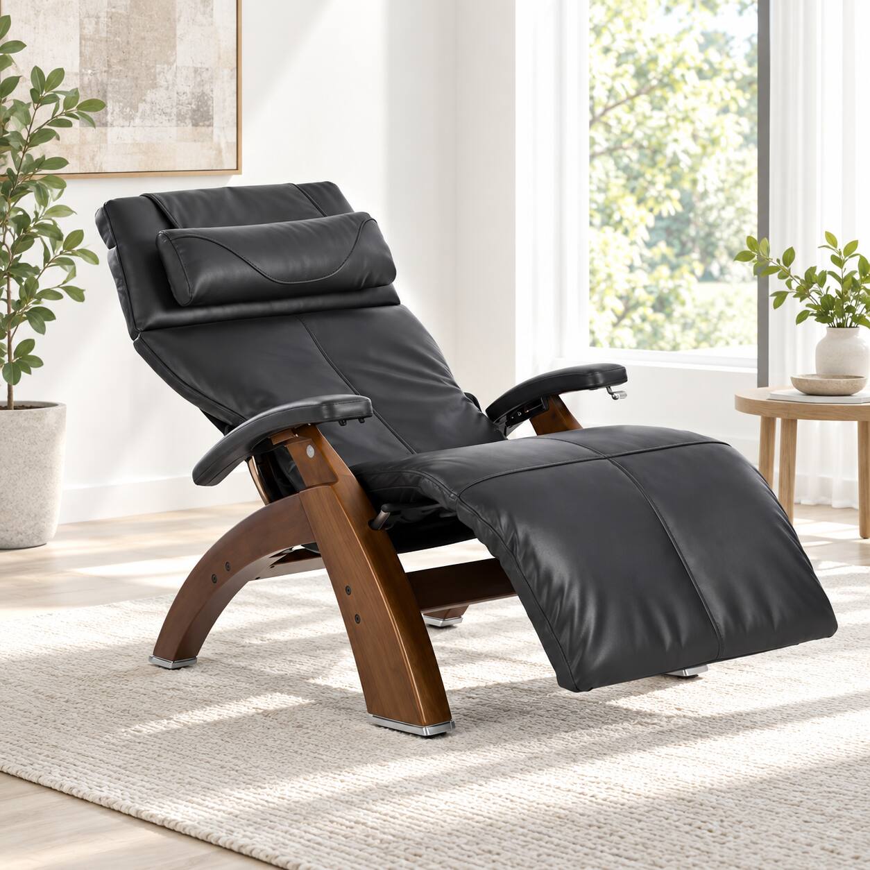 Angle. Human Touch - Human Touch Perfect Chair PC-420 Classic Manual Plus Zero Gravity Chair Recliner with Solid Wood Base - Dark Walnut / Black SofHyde / Comfort.
