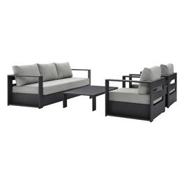 Modway - Tahoe 4-Piece Outdoor Patio Set - Powder-Coated Aluminum, Cushioned Sofa, 2 Armchairs, Coffee Table - Gray Gray