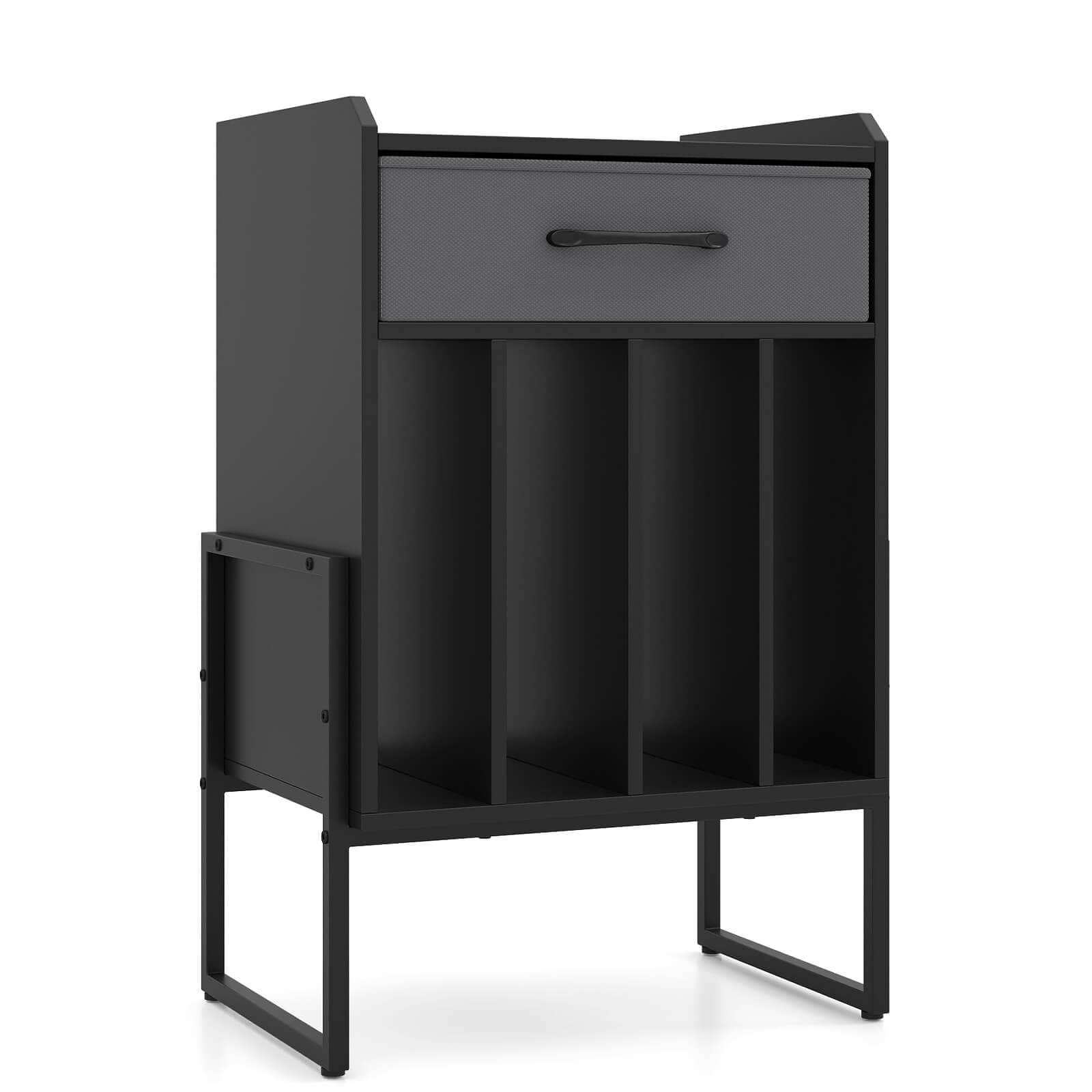 Costway - Record Player Stand Turntable Stand with Drawer & Record Holder Display Shelf - Black & Gray