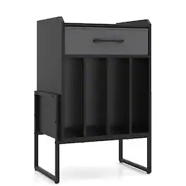 Costway - Record Player Stand Turntable Stand with Drawer & Record Holder Display Shelf - Black & Gray