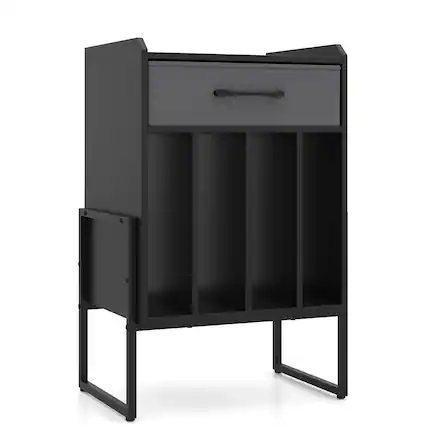 Front. Costway - Costway Record Player Stand Turntable Stand with Drawer & Record Holder Display Shelf - Black & Gray.